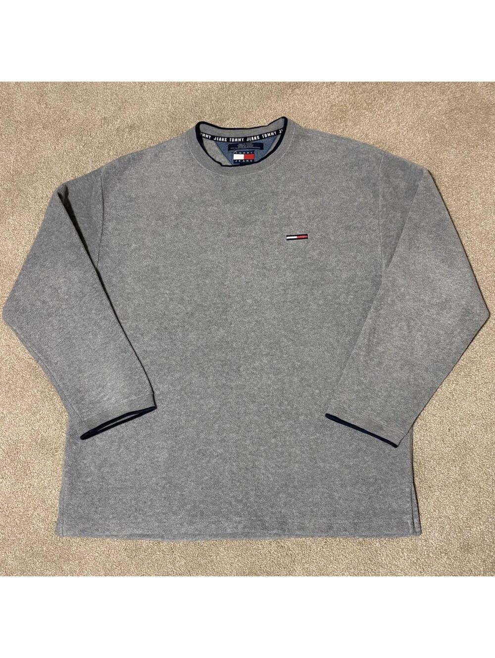 VTG Tommy Hilfiger Jeans Mens Crewneck Fleece Sweatshirt Pullover Gray, Sz XL